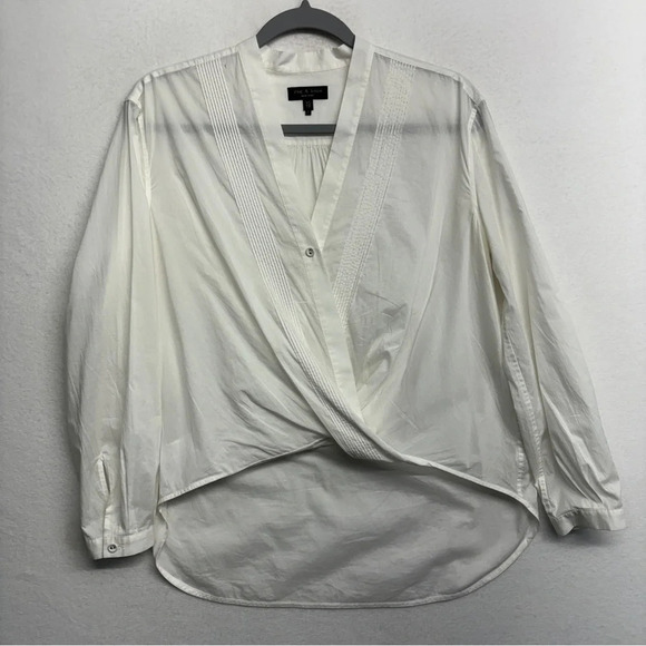 RAG & BONE | Miranda Voile Surplice Long Sleeve Blouse Top White Mininalist XS - Picture 2 of 8